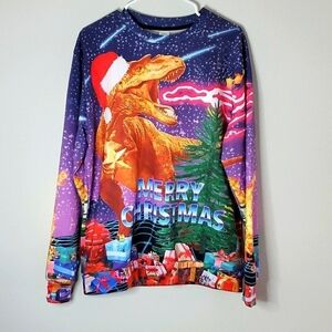 MERRY CHRISTMAS DINOSAUR W/ PRESENTS SHIRT. SZ L.